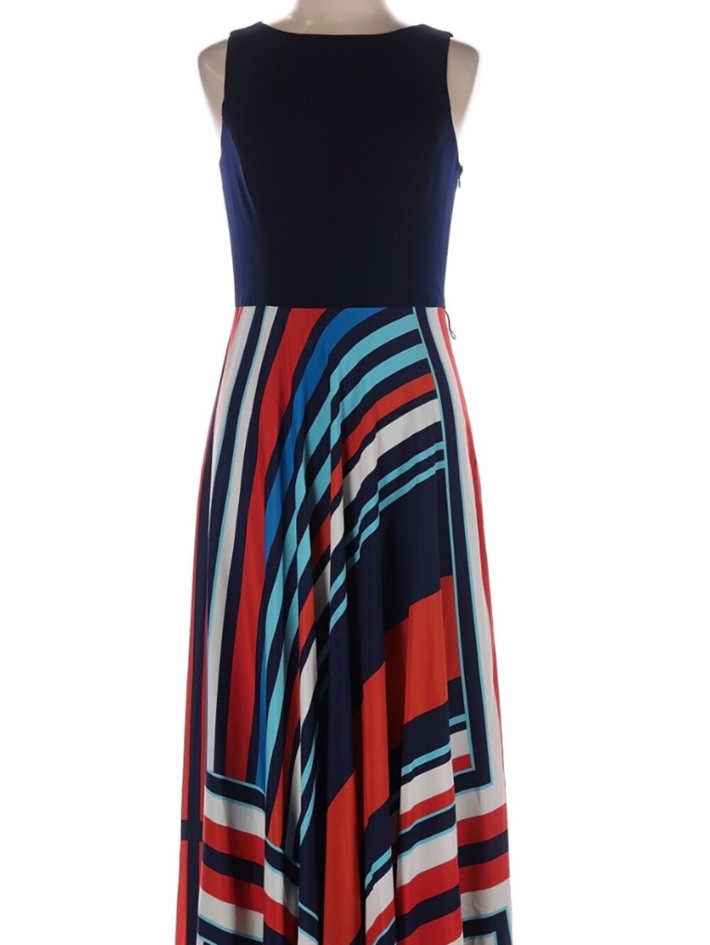Eliza J Full Length Gown Navy, White, Red, Light Blue Striped Maxi NWT Size 6